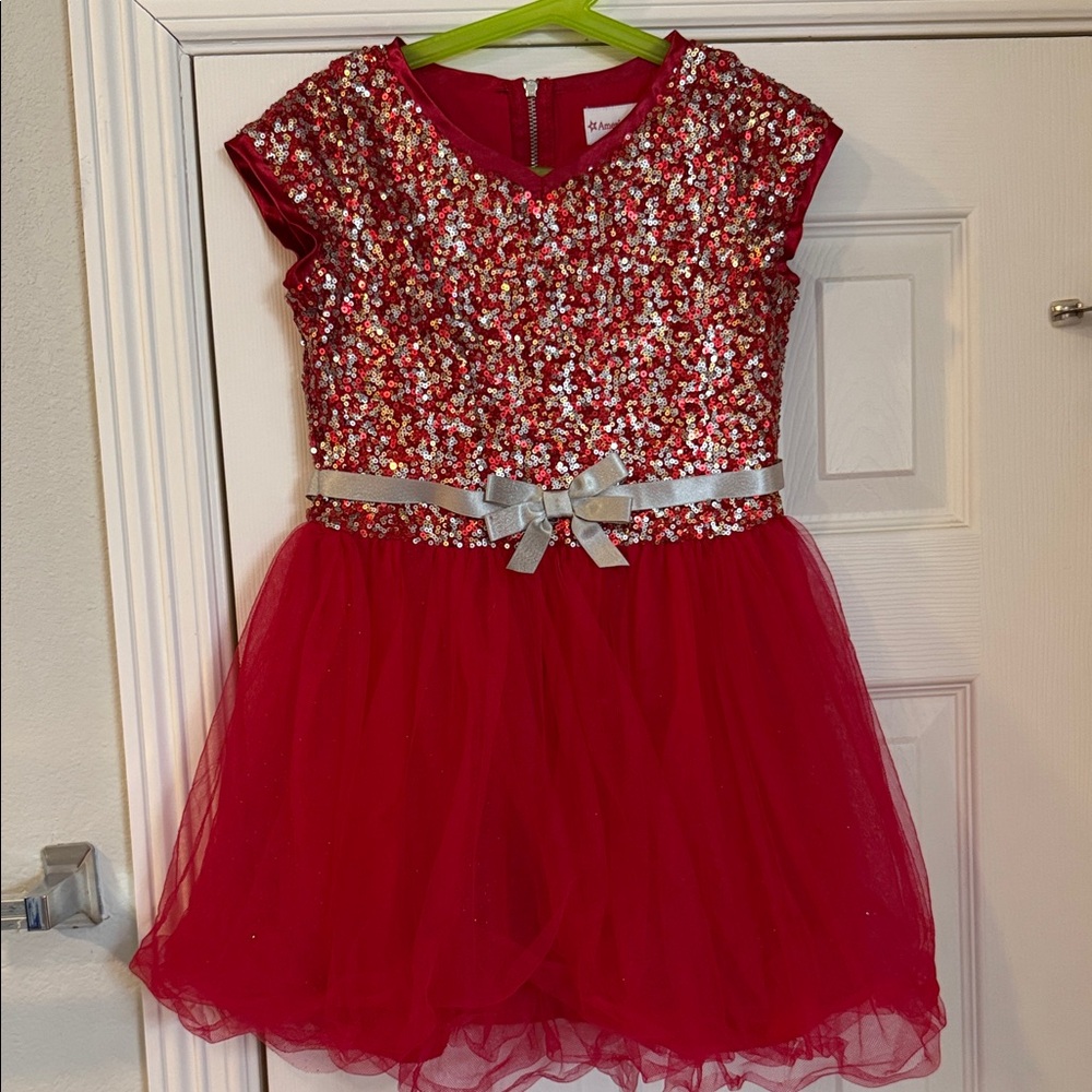 American Girl Red Sequin Dress with Silver Bow
